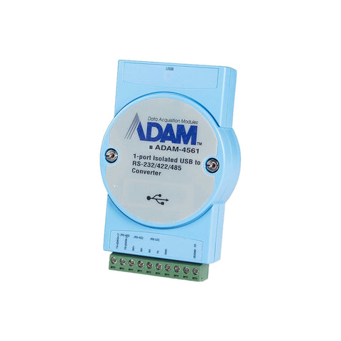Advantech ADAM-4561 isolated serial device server converting RS-232/485 to Ethernet for industrial applications.
