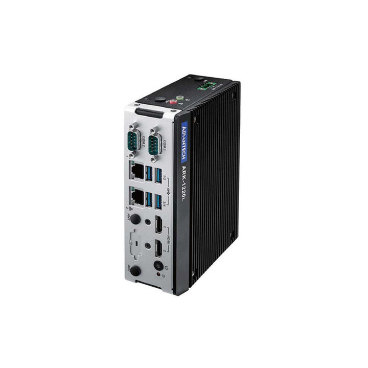 Advantech ARK-1220L-S6A2 compact fanless embedded box PC with Intel Atom processor for industrial automation.