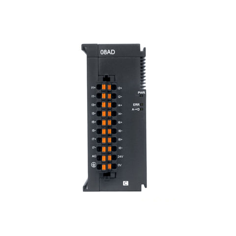 Delta AS08AD-C 8-channel analog input module for AS Series PLC, supporting voltage and current signals.