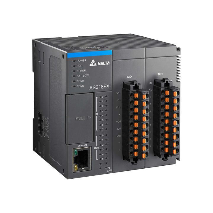 Delta AS228R-A PLC expansion module with 8 digital inputs and 8 relay outputs for industrial automation.