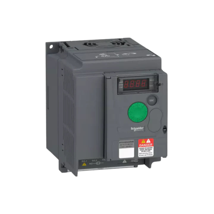 Schneider Electric ATV310HU22N4E 2.2 kW variable speed drive for 380–460V AC 3-phase systems. Ideal for industrial 