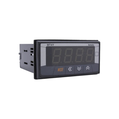 Autonics MT4W-DV-4N digital panel meter with 4-digit LED display for DC voltage measurement.