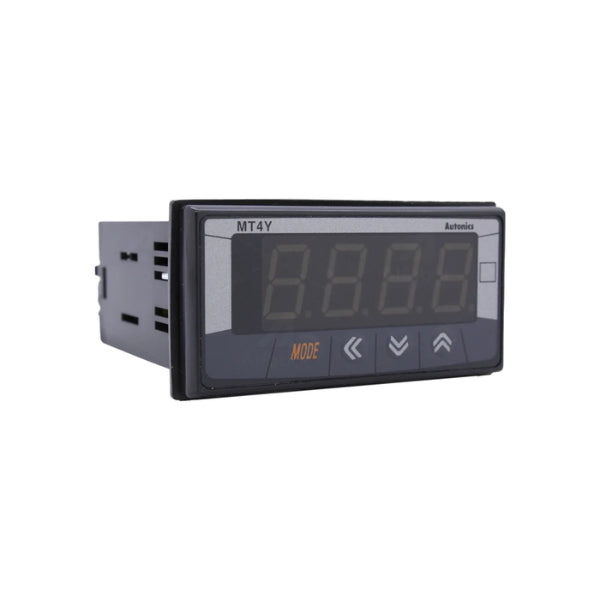 Autonics MT4W-DV-4N digital panel meter with 4-digit LED display for DC voltage measurement.