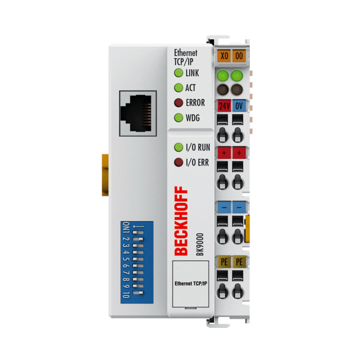 Beckhoff BK9000 Ethernet TCP/IP bus coupler, DIN-rail mount, modular I/O integration