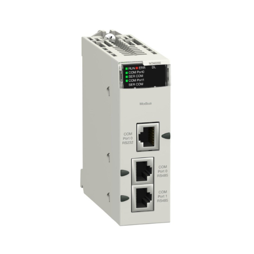 BMXNOM0200 Módulo de comunicación Schneider Electric, Modicon X80, Módulo de enlace serie, 2 puertos RS485 o 232 en modo Modbus y caracteres
