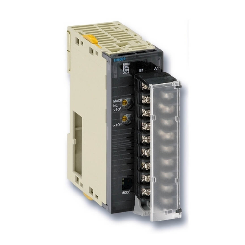 CJ1W-DA021 Omron high-precision analog output module for CJ-series PLCs, providing two channels of accurate voltage output for industrial automation control.