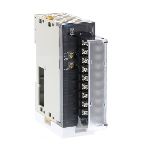 CJ1W-DA08C Omron analog output module for CJ-series PLCs, offering eight channels of high-precision voltage output for precise control in industrial automation.