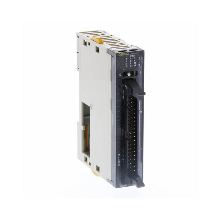 Omron CJ1W-OD232 32-point NPN transistor output module, 12–24 VDC, compact and reliable for CJ-series PLC control applications.