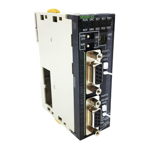 Unidade de controle de comunicação CJ1W-SCU31-V1 para CLPs da série CJ da Omron, permitindo comunicação serial versátil em automação industrial.