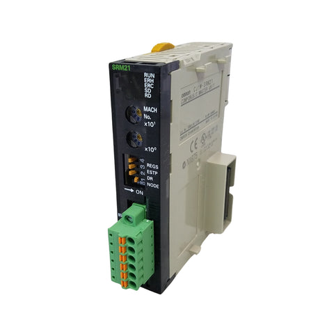 Omron CJ1W-SRM21 CompoBus/S Master Unit for CJ-Series PLCs, supporting up to 256 I/O points and 32 slave devices for efficient industrial automation.