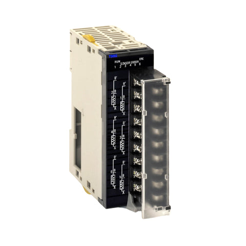 Omron CJ1W-TS562 6-channel RTD input module for CJ-Series PLCs, supporting Pt100 and Pt1000 sensors with 0.1°C resolution for precise temperature monitoring.