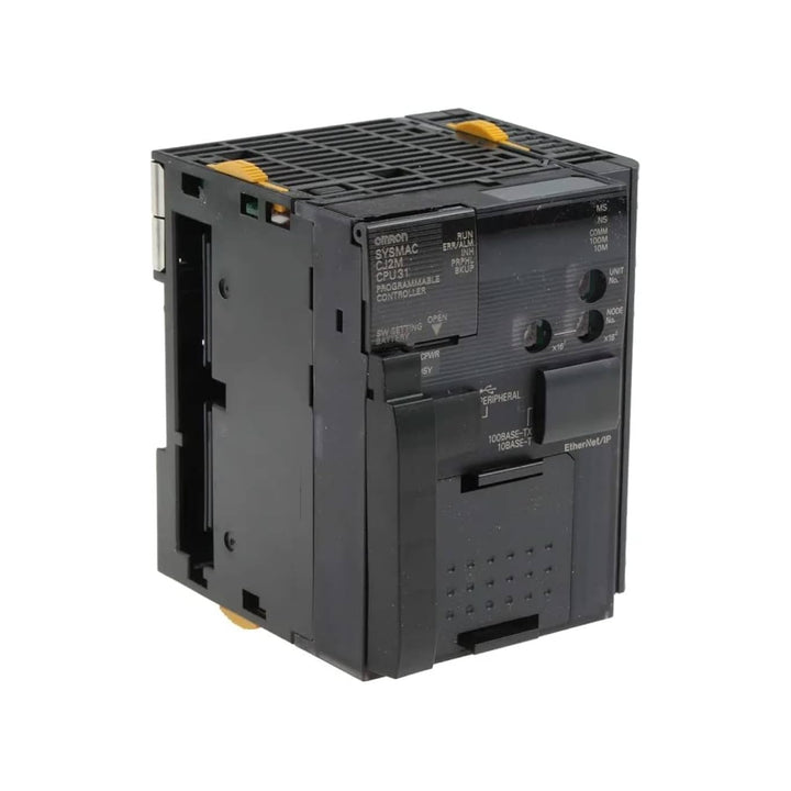 Omron CJ2M-CPU31 PLC CPU module with 5K steps, 2 serial ports, and USB Mini-B. Compact and reliable controller for small automation systems.