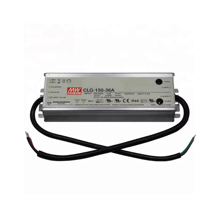 Mean Well CLG-150-36A LED driver power supply, 150 W, 36 V DC, IP67 waterproof for outdoor and industrial lighting.