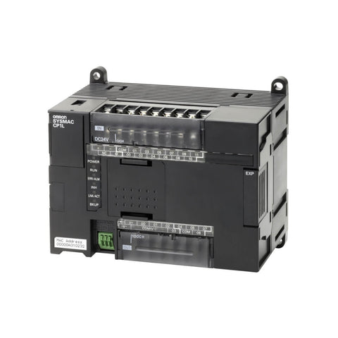 Omron CP1L-EL20DR-D compact PLC with 12 inputs, 8 relay outputs, built-in Ethernet, and expansion capabilities for automation systems.