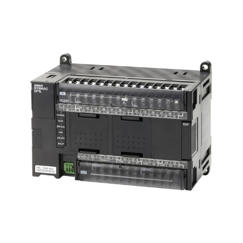 CP1L-EM40DT1-D Omron PLC, 24 VDC supply, 24 x 24 VDC inputs, 16 x PNP outputs 0.3 A, 2 x analog inputs, 10K steps program + 32K words data memory, 1 x Ethernet port