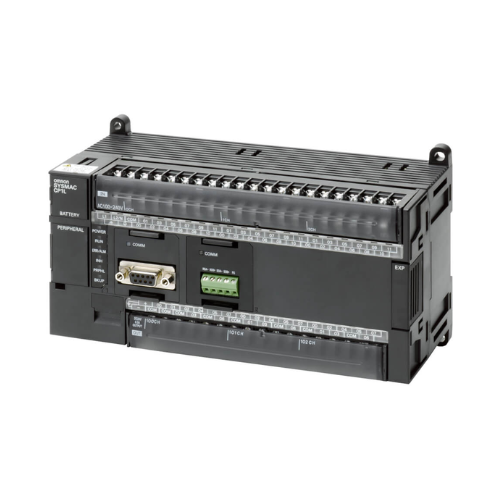 PLC Omron versátil CP1L-M60DT1-D com 60 pontos de E/S, contadores de alta velocidade, entradas/saídas analógicas e portas de comunicação integradas, ideal para aplicações compactas de automação industrial.