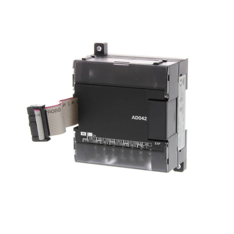 Omron CP1W-AD042 4-channel analog input module with multiple voltage and current input ranges, 14-bit resolution, designed for CP-Series PLCs.