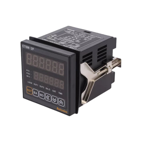 Autonics CT6M-2P4 digital counter/timer with dual 6-digit LED display and relay outputs.