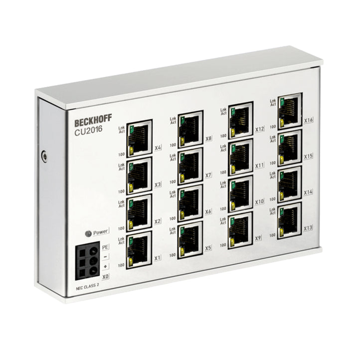 Beckhoff CU2016 unmanaged Ethernet switch, 16-port, 10/100 Mbit/s, industrial