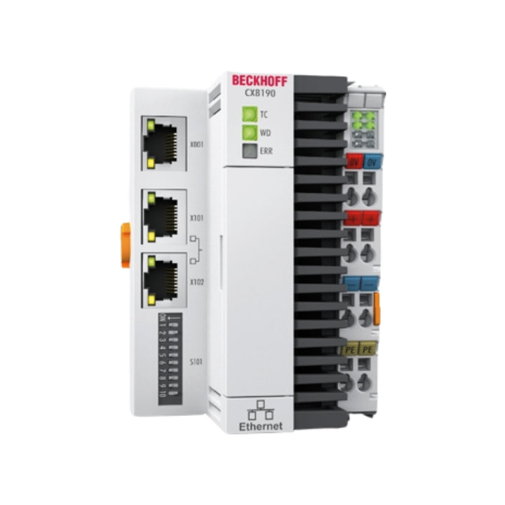 Beckhoff CX8190 embedded PC, EtherNet/IP controller, ARM CPU, DIN-rail mount, compact PLC