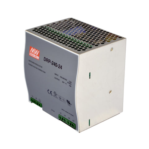 Mean Well DRP-240-48 DIN rail power supply, 240 W, 48 V DC, 5 A, for reliable industrial automation applications.