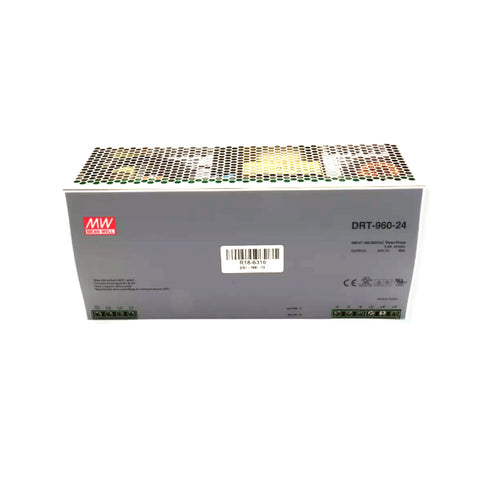 Mean Well DRT-960-24 DIN rail power supply, 960 W, 24 V DC, 40 A, for reliable heavy-duty industrial automation systems.