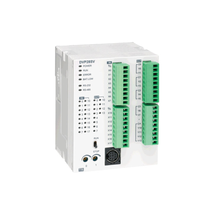 Delta DVP-28SV11T PLC Module for industrial use, offering reliable performance in challenging environments.