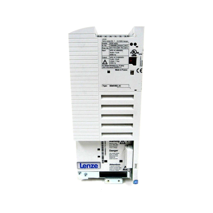 Lenze E82EV552K4C 5.5 kW frequency inverter, 8200 Vector series, 400/480V AC input, modular design for industrial automation.