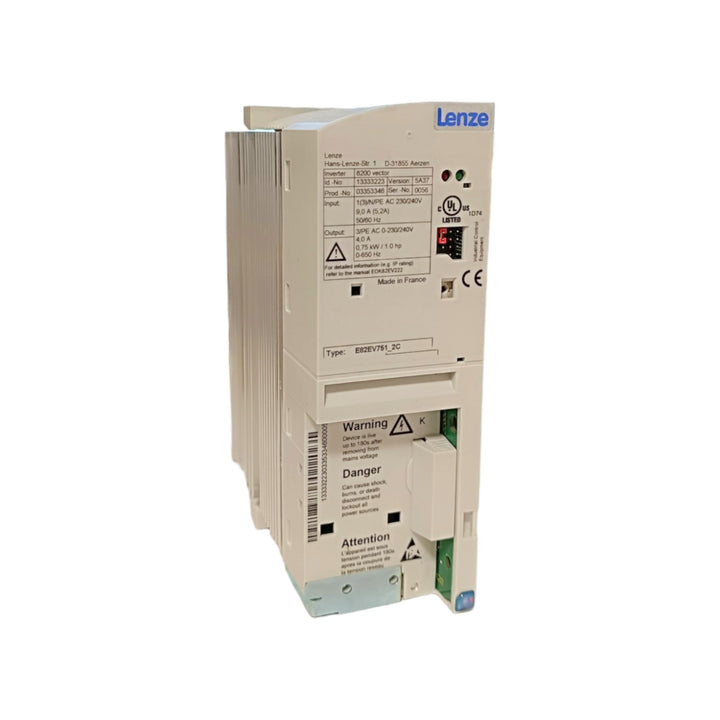 Lenze E82EV751_2C VFD, 0.75 kW, 230 V, 8200 series motor drive for compact automation.