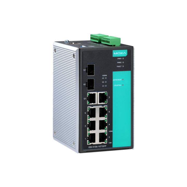 Moxa EDS-510A-1GT2SFP-T Industrial Ethernet Switch with reliable industrial communication features.