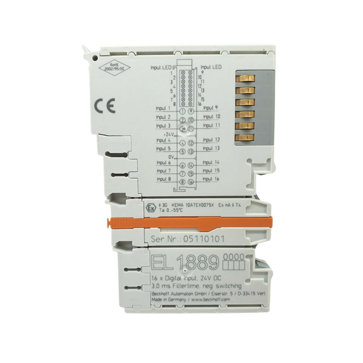 Beckhoff EL1889 16-channel digital input terminal, 24 V DC, for precise and reliable signal acquisition in automation systems.