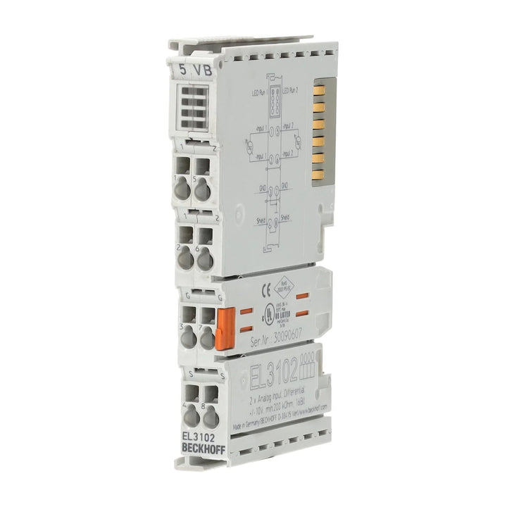 Beckhoff EL3102 analog input terminal, 2-channel, ±10 V, 16-bit, EtherCAT, DIN-rail mount