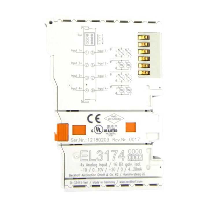 Beckhoff EL3174-0002 analog input terminal, 4-channel, ±10 V / ±20 mA, high precision, EtherCAT