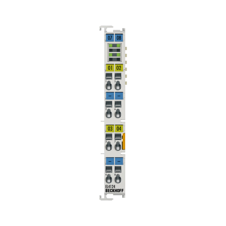 Beckhoff EL4124 analog output terminal, 4-channel, ±10 V, 12-bit resolution for industrial automation systems.