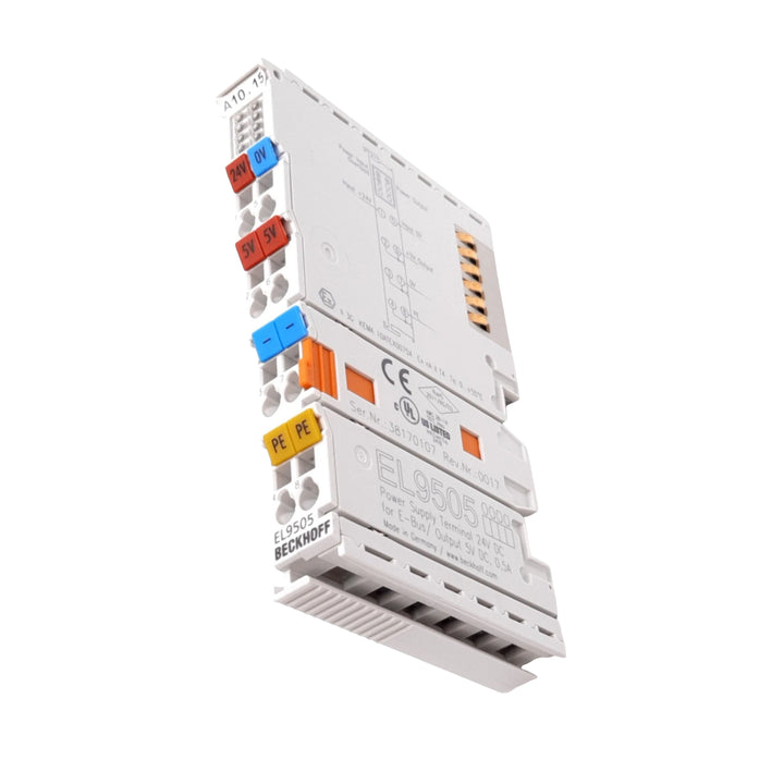 Beckhoff EL9505 power supply terminal, 24 V DC, 0.5 A, compact solution for EtherCAT I/O system bus power supply.