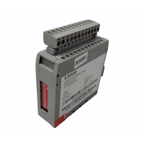 Lenze EMZ9374IB terminal expansion module with 8 digital I/O, for Lenze 9300 drives, DIN rail mountable, IP20 protection.
