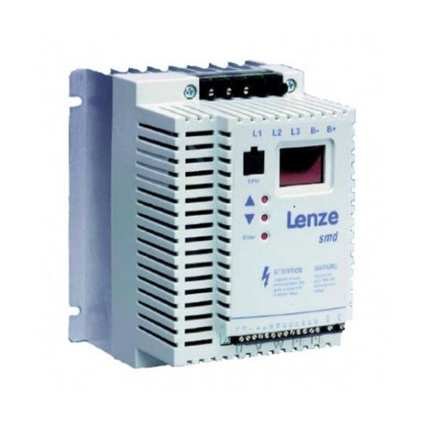 Lenze ESMD402L4TXA 4 kW frequency inverter, SMD series, 3-phase 400V AC input, compact design for industrial motor control applications.