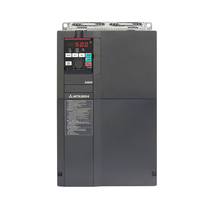 Mitsubishi FR-A840-00038-2-60 0.4 kW VFD for 240 V 3-phase motors with vector control and STO safety function.