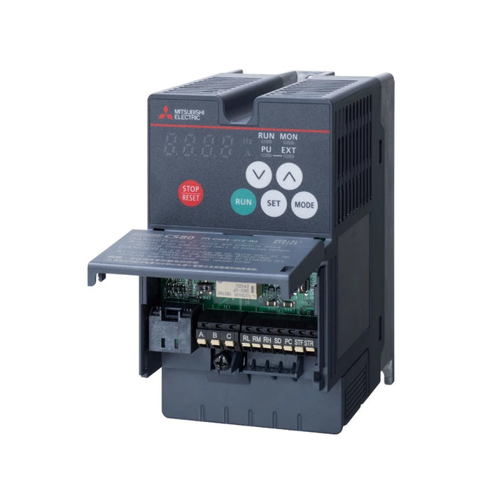 Mitsubishi FR-CS84-022-60 inverter drive 2.2 kW 200 V 3-phase with built-in safety and vector control functions.