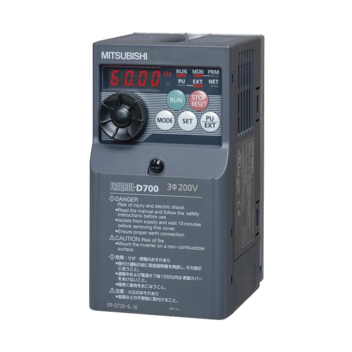 Mitsubishi FR‑D720‑1.5K VFD, 1.5 kW, 200–240 V 3‑phase, built-in EMC filter, PID, RS‑485, IP20