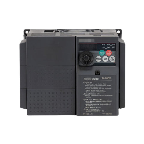 Mitsubishi FR-D720-3.7K variable frequency drive, 3.7kW, 200V single-phase input, compact VFD, D700 series