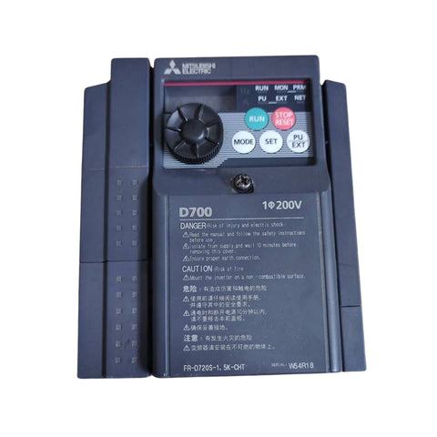 Mitsubishi FR-D720S-1.5K-CHT inverter, 1.5kW single-phase VFD for 220V motor control, D700 series compact drive
