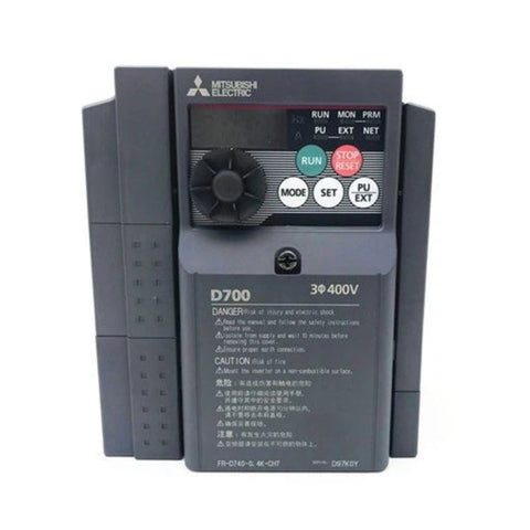 Mitsubishi FR-D740-0.75K-CHT VFD, 0.75kW, 380–480V AC, compact inverter for motor control, FR-D700 Series.