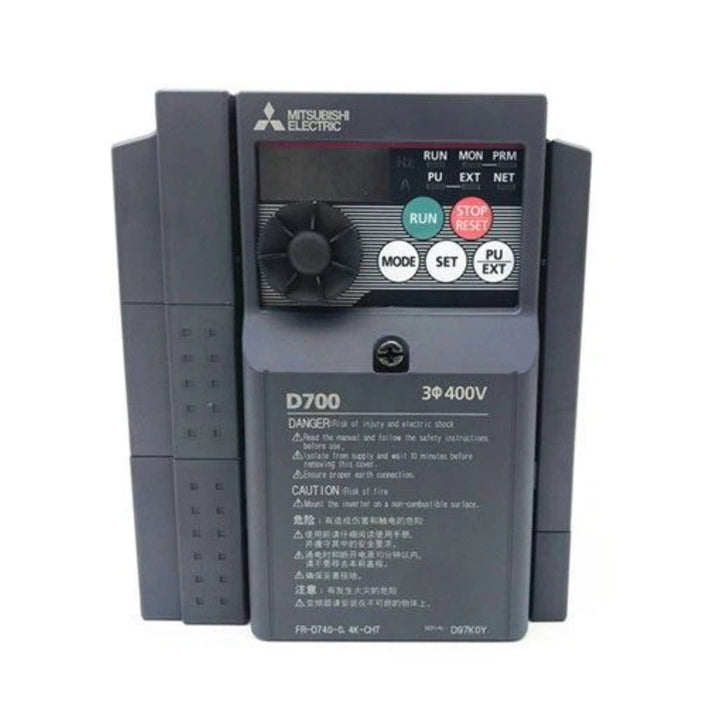 Mitsubishi FR-D740-0.75K-CHT VFD, 0.75kW, 380–480V AC, compact inverter for motor control, FR-D700 Series.
