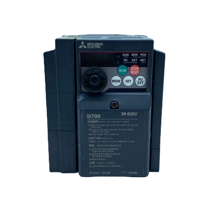 Mitsubishi FR-D740-1.5K-CHT inverter, 1.5kW, 200V single-phase, compact drive with sensorless vector control, D700 Series.