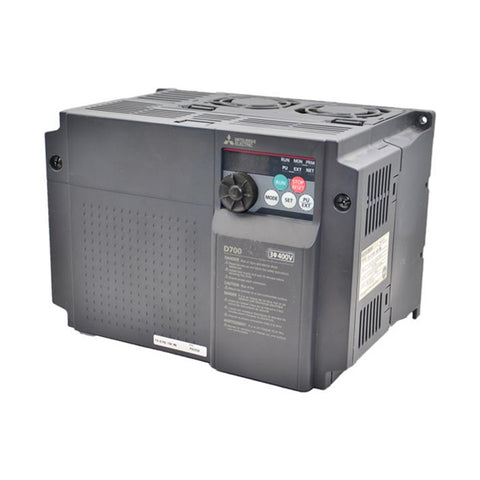 Mitsubishi FR-D740-160-NA VFD, 20 HP, 240 V, compact 3-phase inverter for general industrial motor control