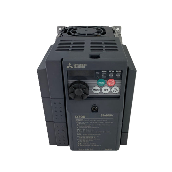 Mitsubishi FR-D740-2.2K-CHT inverter, 2.2kW, 200V single-phase, D700 Series compact drive with sensorless vector control.