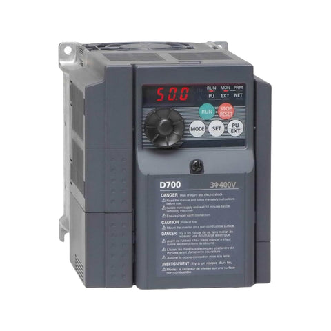 Mitsubishi FR-D740-3.7K-CHT inverter, 3.7kW, 3-phase 400V input, compact VFD with vector control, FR-D700 Series.