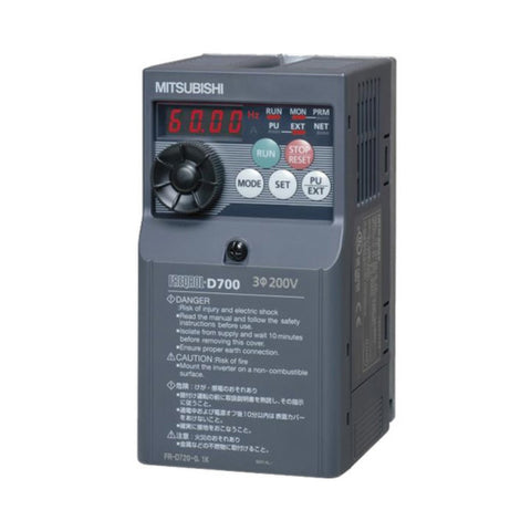 Mitsubishi FR-D740-5.5K VFD, 5.5 kW, 7.5 HP, 3-phase 400V compact inverter, D700 series with sensorless vector control
