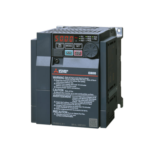 Mitsubishi FR-E840-0016-4-60 VFD, 3.7kVA, 3-phase 380–480V, compact inverter from E800 Series for general-purpose motor control.